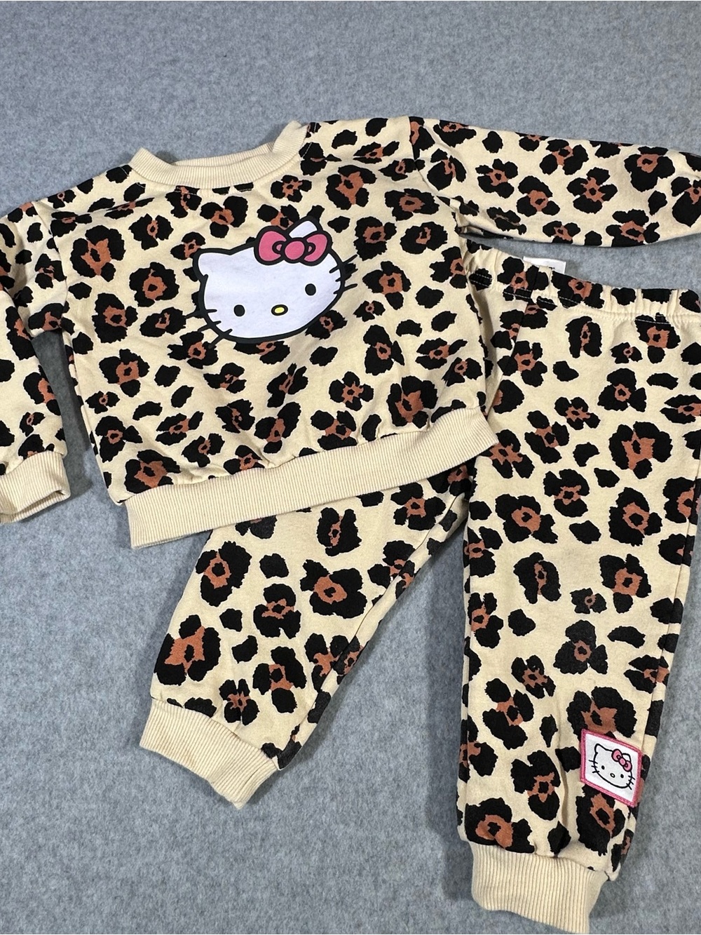 Hello Kitty Leopard Print 2 pc Lounge Set Cream, Black & Brown